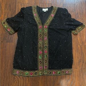 {Laurence Kazar}Black Silk Jacket with Gold Accents